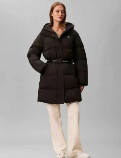 BELTED MIDWEIGHT LONG PUFFER - Dun- & vadderade jackor
