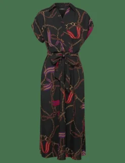 Belting-Print Belted Crepe Dress - Skjortklänningar