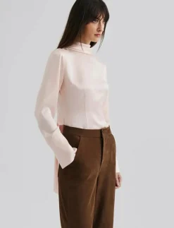Celene Tie Detailed Satin blouse - Långärmade blusar