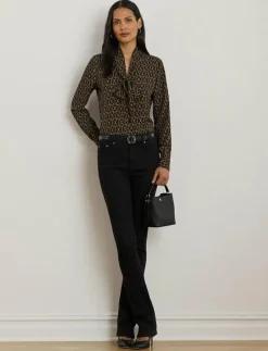 Chain-Print Crepe Tie-Neck Blouse - Långärmade