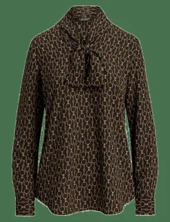 Chain-Print Crepe Tie-Neck Blouse - Långärmade