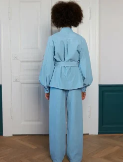 Corduroy shirt with belt - Långärmade