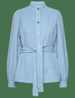 Corduroy shirt with belt - Långärmade