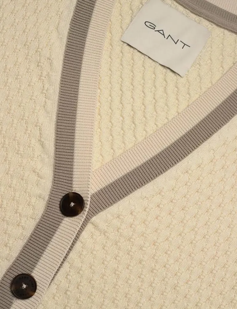 COTTON CONTRAST TEXTURED CARDIGAN - Koftor