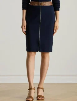 Faux-Leather-Trim Ponte Pencil Skirt - Midi kjolar