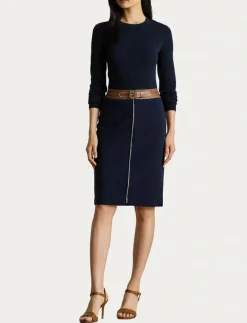 Faux-Leather-Trim Ponte Pencil Skirt - Midi kjolar