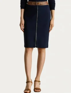 Faux-Leather-Trim Ponte Pencil Skirt - Midi kjolar