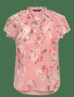 Floral Ruffle-Trim Georgette Blouse - Kortärmade blusar