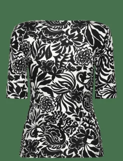 Floral Stretch Cotton Boatneck Tee - T-shirts