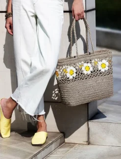Flower Crochet Basket Sand - Strandväskor