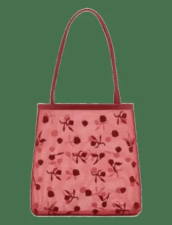 Flower-embroidered mesh bag - Totes