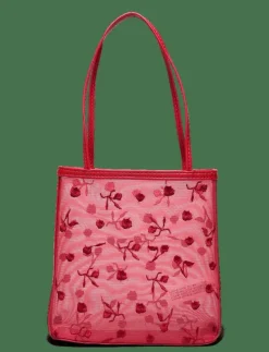 Flower-embroidered mesh bag - Totes