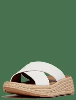 F-MODE ESPADRILLE LEATHER FLATFORM CROSS SLIDES - Kilklackar