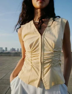 Gathered cotton blouse - Ärmlösa blusar