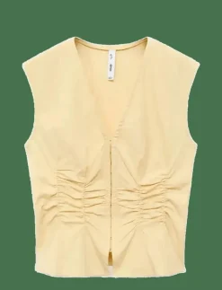 Gathered cotton blouse - Ärmlösa blusar