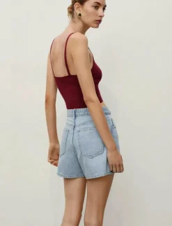 High-waisted straight-fit denim shorts - Jeansshorts