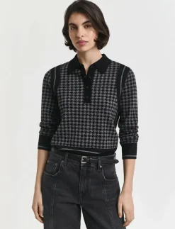 HOUNDSTOOTH JACQUARD POLO - Stickat