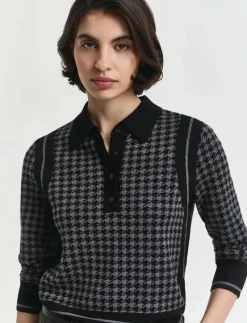 HOUNDSTOOTH JACQUARD POLO - Stickat
