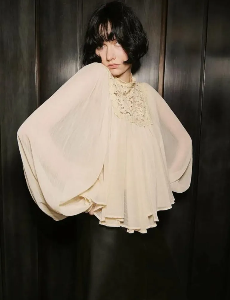 Lace combination blouse - Långärmade blusar