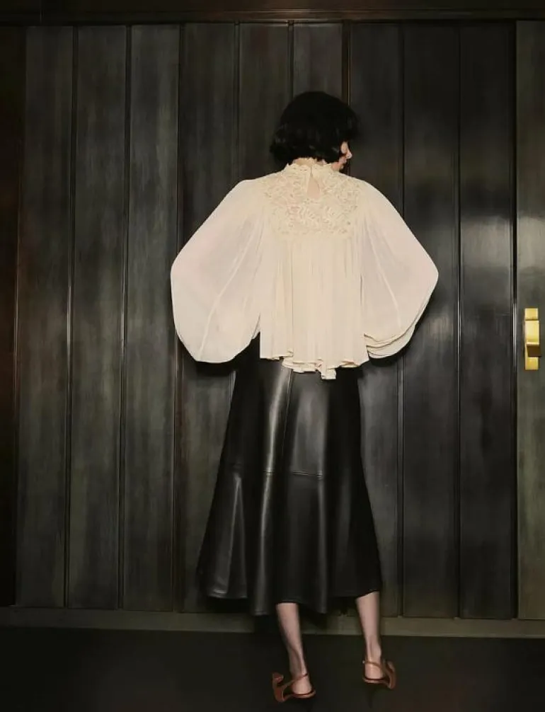 Lace combination blouse - Långärmade blusar