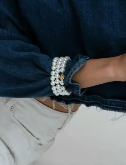 Laney elastic pearl brace g/white - S/M - Pärlarmband