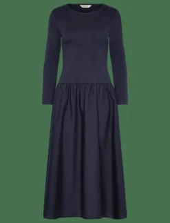 MIDI JERSEY WOVEN COMBO LS DRESS - Midiklänningar