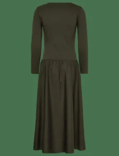 MIDI JERSEY WOVEN COMBO LS DRESS - Midiklänningar