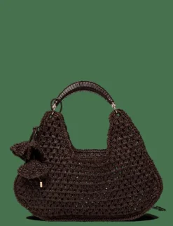 Natural fibre shoulder bag with flower charm - Axelremsväskor