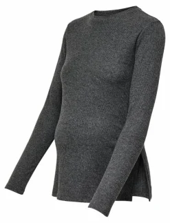 OLMHALLE L/S O-NECK SLIT TOP JRS - Stickat