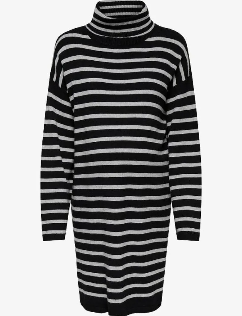 OLMTALIO LS STRIPE ROLLNECK DRESS KNT - Midiklänningar