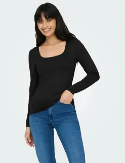 ONLEA L/S 2-WAY DEEP NECK TOP JRS NOOS - Långärmade toppar