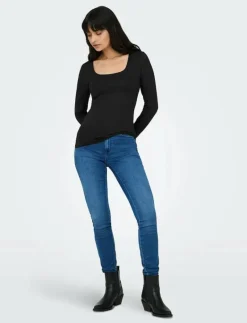 ONLEA L/S 2-WAY DEEP NECK TOP JRS NOOS - Långärmade toppar