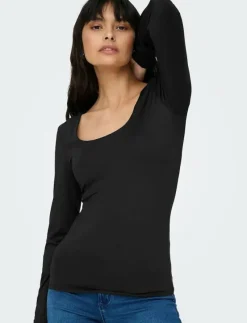 ONLEA L/S 2-WAY DEEP NECK TOP JRS NOOS - Långärmade toppar