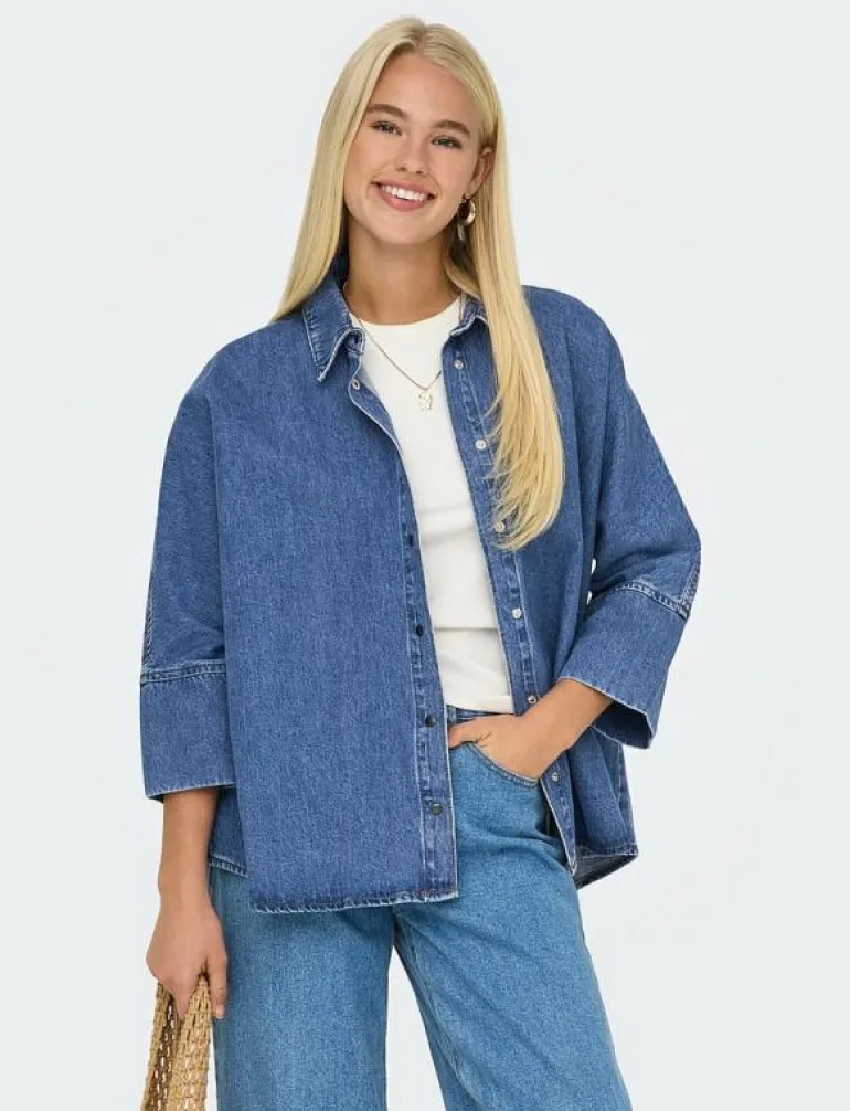 ONLGRACE 3/4 DNM SHIRT CRO NOOS - Jeansskjortor