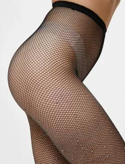 PCCLAIRE FISHNET GLITTER TIGHTS D2D - Strumpbyxor