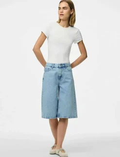 PCNOEL MW DENIM JORTS D2D PP - Jeansshorts