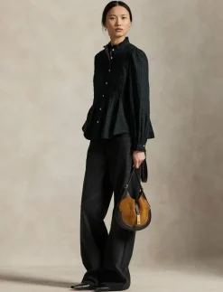 Pintucked Plaid Cotton Shirt - Långärmade