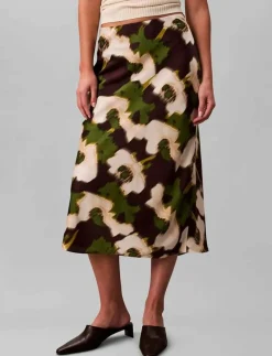 Printed Satin Midi Slip Skirt - Midi kjolar