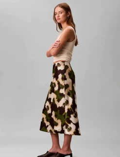Printed Satin Midi Slip Skirt - Midi kjolar