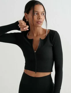 Ribbed Performance Zipped Cardigan - Crop tops