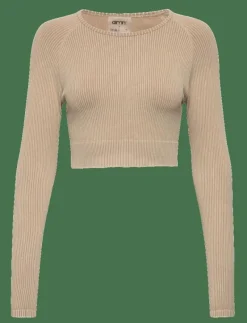 Sand Washed Ribbed Seamless Crop Long Sleeve - T-shirts & Toppar