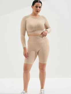 Sand Washed Ribbed Seamless Crop Long Sleeve - T-shirts & Toppar