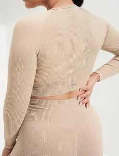 Sand Washed Ribbed Seamless Crop Long Sleeve - T-shirts & Toppar