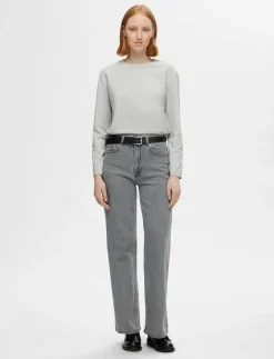 SLFALICE HW WID LONG ELOISE GRE JEA NOOS - Vida byxor