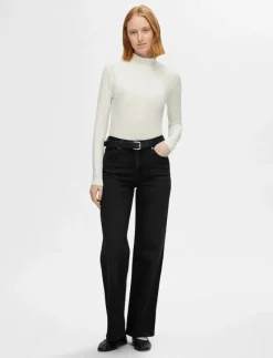 SLFALICE HW WIDE LONG BLACK JEANS NOOS - Vida byxor
