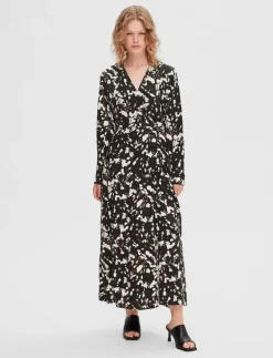 SLFJUSTINE LS AOP ANKLE WRAP DRESS B - Midiklänningar