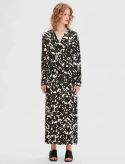 SLFJUSTINE LS AOP ANKLE WRAP DRESS B - Midiklänningar