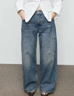Straight-leg jeans with eyelets - Straight jeans