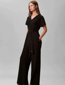 Stretch Crepe Jumpsuit with Belt - Jumpsuits