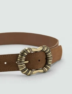 Suede leather belt with engraved buckle - Skärp